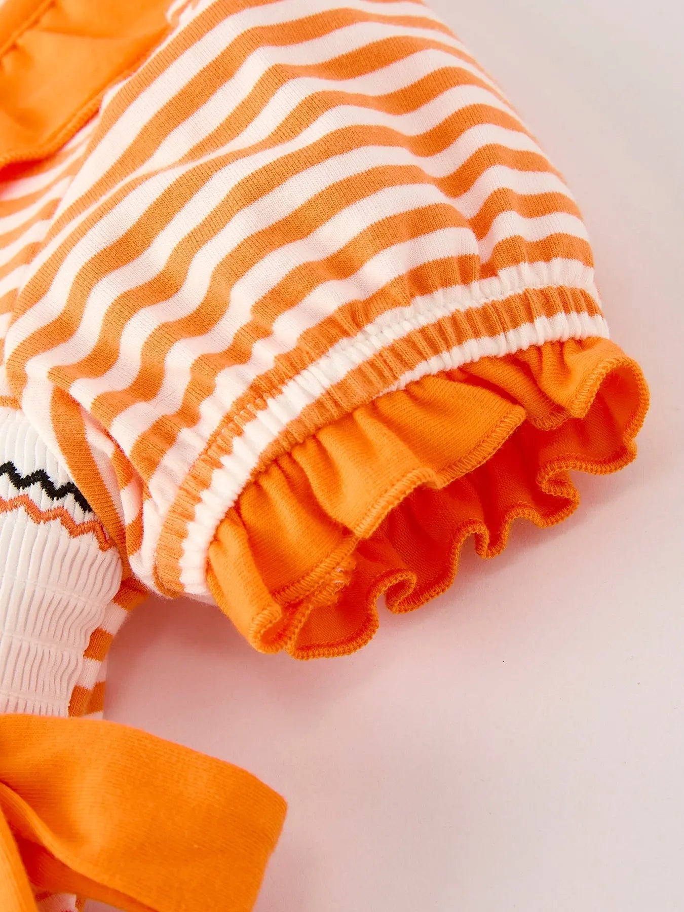 Halloween Striped Dress with Cat Smocking Embroidery Perfect for Fall Rylee Faith Designs