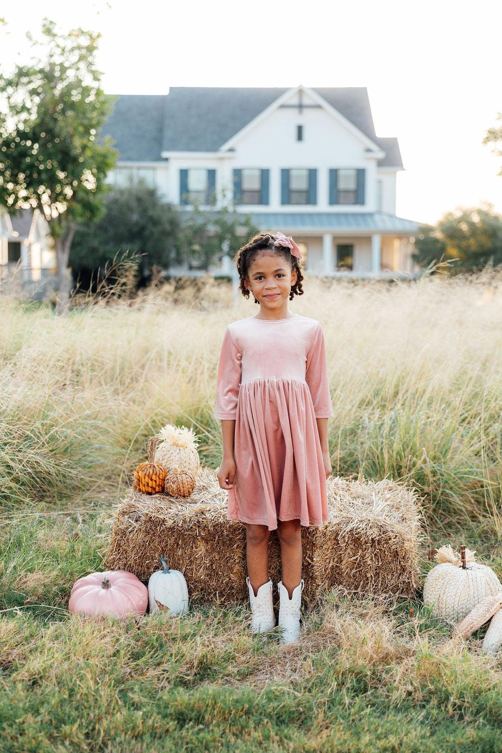 Mila & Rose ® Vintage Pink Velvet Twirl Dress For Girls Mila Rose - Apparel & Accessories > Clothing > Dresses Velvet Twirl Dress