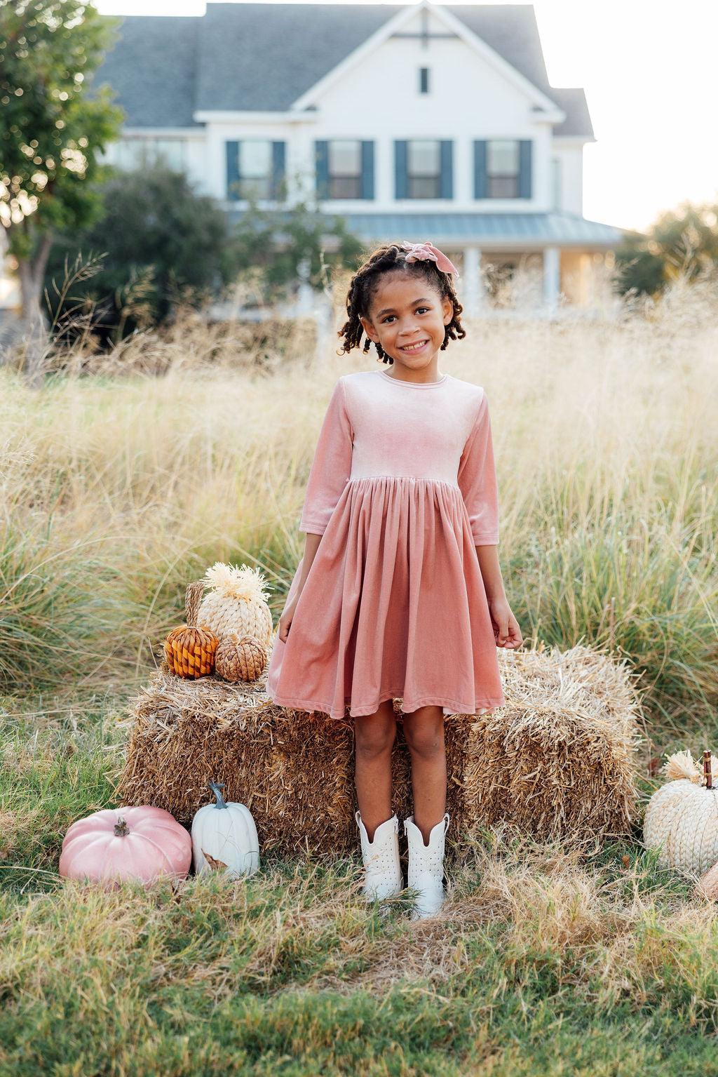 Mila & Rose ® Vintage Pink Velvet Twirl Dress For Girls Mila Rose - Apparel & Accessories > Clothing > Dresses Velvet Twirl Dress