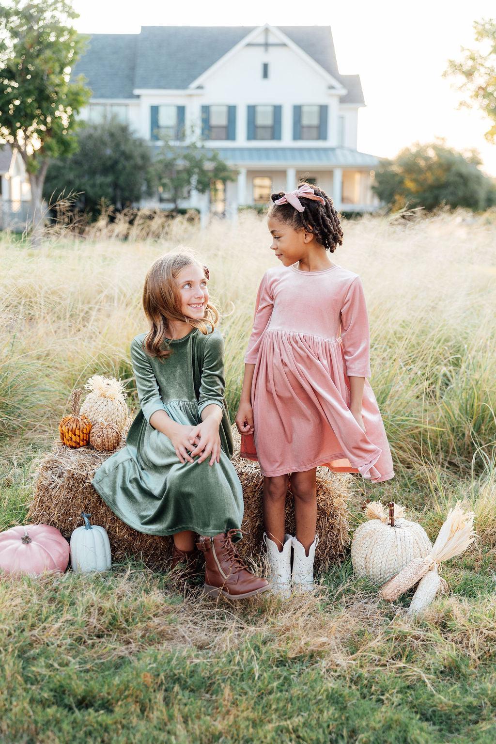 Mila & Rose ® Vintage Pink Velvet Twirl Dress For Girls Mila Rose - Apparel & Accessories > Clothing > Dresses Velvet Twirl Dress