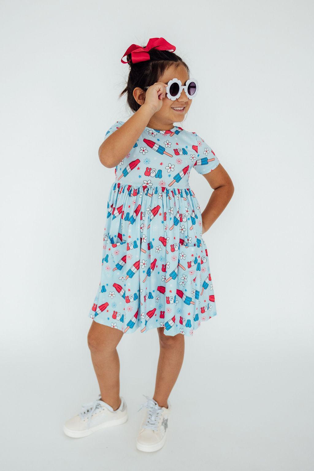 Mila & Rose ® Proudly Patriotic Short Sleeve Pocket Twirl Dress For Girls - Apparel & Accessories > Clothing > Dresses Twirl Pocket Dress S/S