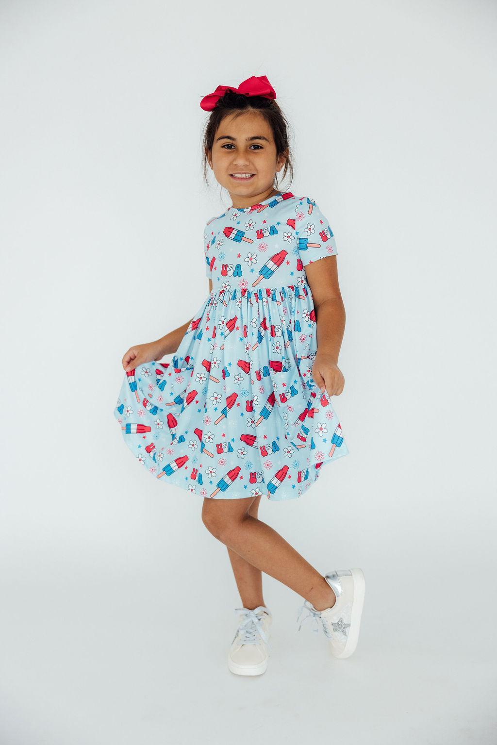 Mila & Rose ® Proudly Patriotic Short Sleeve Pocket Twirl Dress For Girls - Apparel & Accessories > Clothing > Dresses Twirl Pocket Dress S/S
