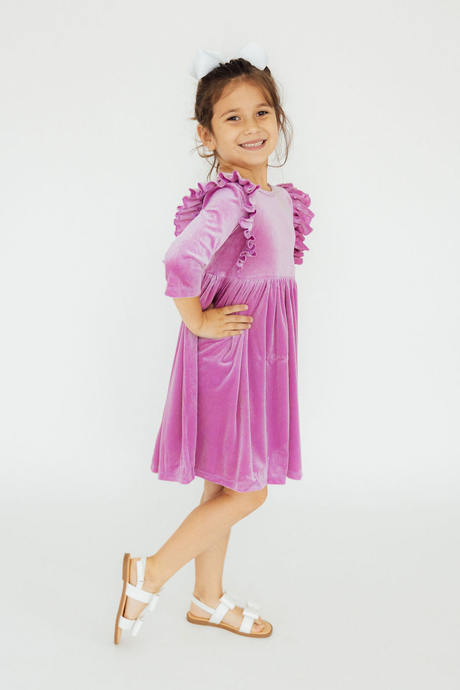 Mila & Rose ® Carnation Pink Velvet Ruffle Twirl Dress for Girls Everyday - Apparel & Accessories > Clothing > Dresses Velvet Ruffle Twirl Dress
