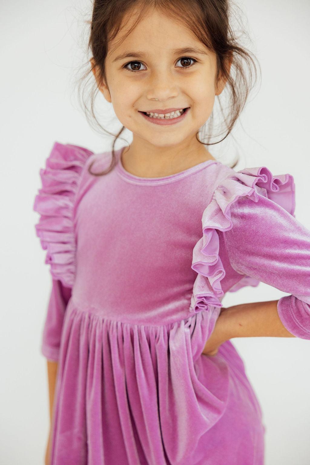 Mila & Rose ® Carnation Pink Velvet Ruffle Twirl Dress for Girls Everyday - Apparel & Accessories > Clothing > Dresses Velvet Ruffle Twirl Dress
