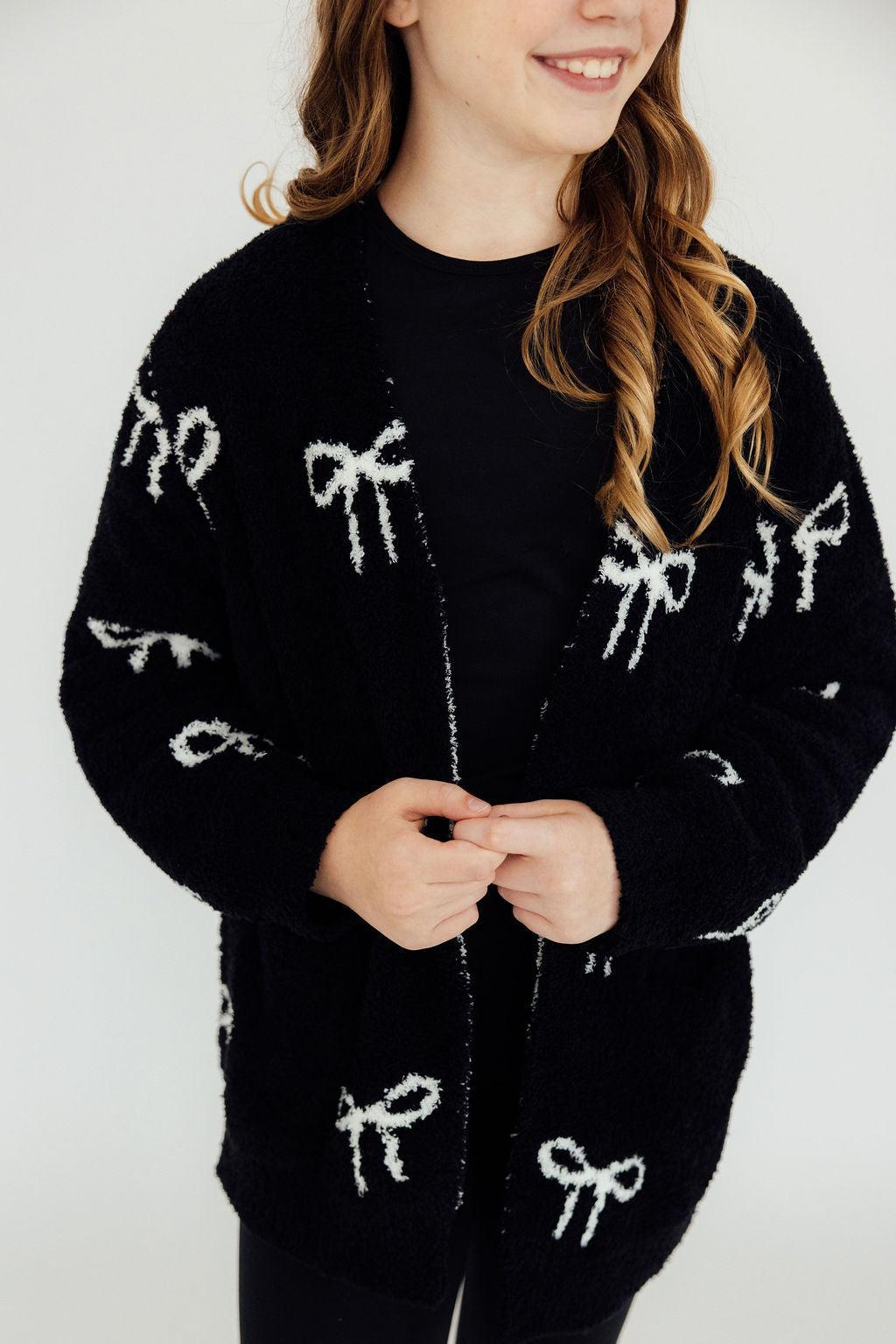 Mila & Rose ® Mila Rose Black Coconut Bow Cozy Cardigan For Girls - Apparel & Accessories > Clothing > Clothing Tops > Cardigans Cozy Cardigan