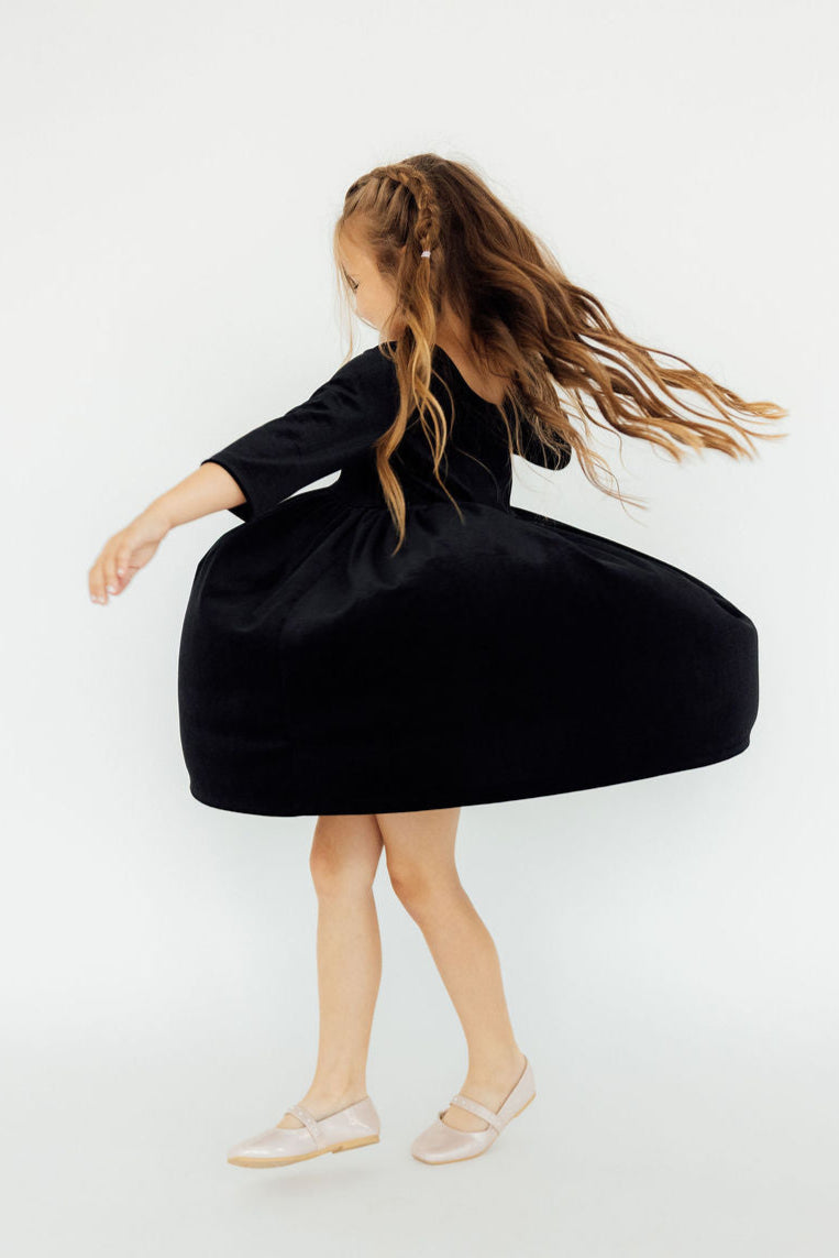 Mila & Rose ® Black Velvet Twirl Dress For Girls With Full Skirt - Apparel & Accessories > Clothing > Dresses Velvet Twirl Dress
