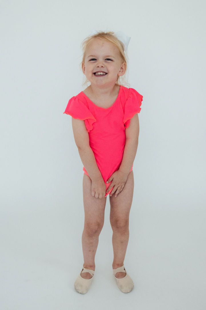 Mila & Rose ® Mila and Rose Neon Pink Flutter Sleeve Leotard for Girls - Apparel & Accessories > Clothing > Activewear > Dance Dresses, Skirts & Costumes Flutter Leotard S/S