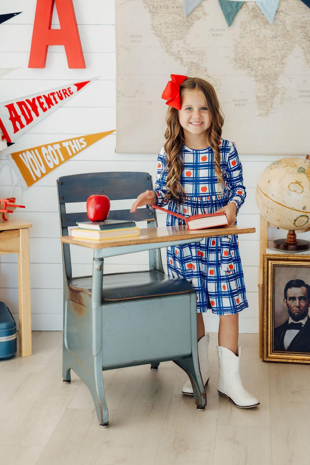 Mila & Rose ® Plaid Apples Long Sleeve Pocket Twirl Dress For Girls - Apparel & Accessories > Clothing > Dresses Twirl Dress - Pocket - L/S