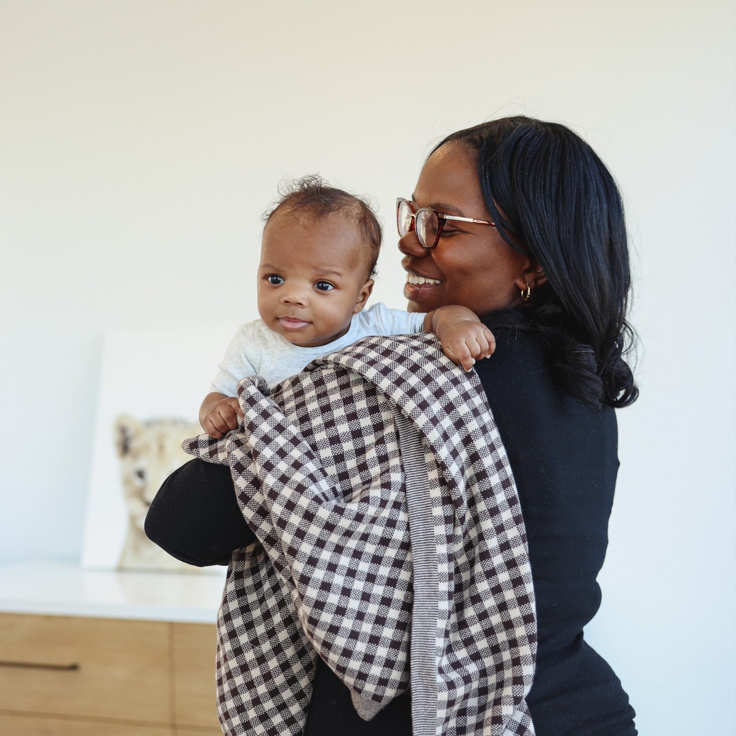 Checkered Knit Baby Blanket - Pure Cotton Comfort for Year-Round Coziness Bleu La La