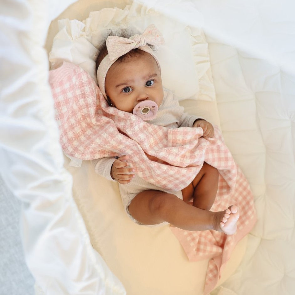 Checkered Knit Baby Blanket - Pure Cotton Comfort for Year-Round Coziness Bleu La La