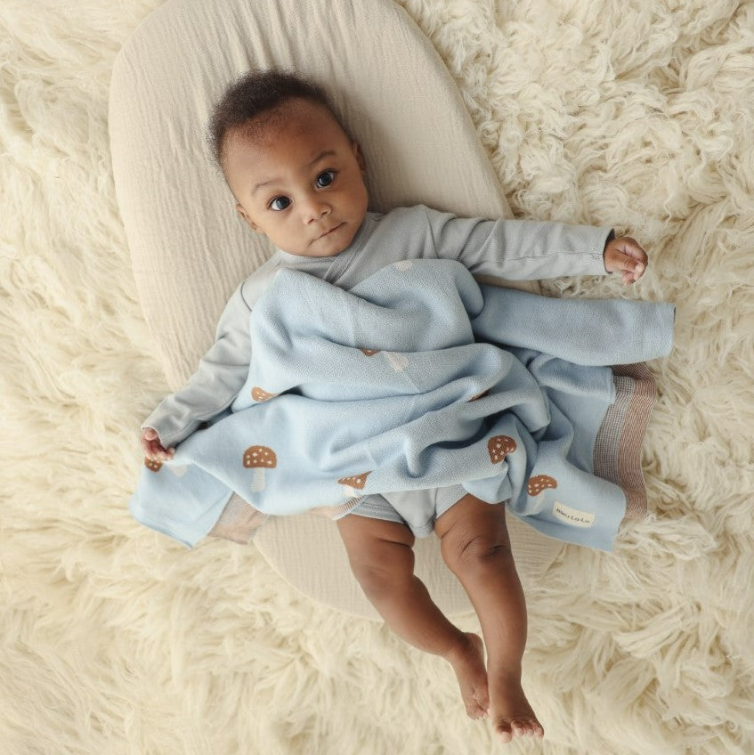 Luxury Knit Mushroom Swaddle Baby Blanket Made from 100 Percent Cotton for Year-Round Comfort Bleu La La