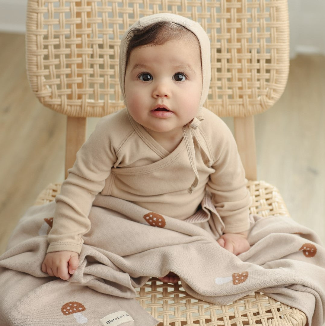 Luxury Knit Mushroom Swaddle Baby Blanket Made from 100 Percent Cotton for Year-Round Comfort Bleu La La