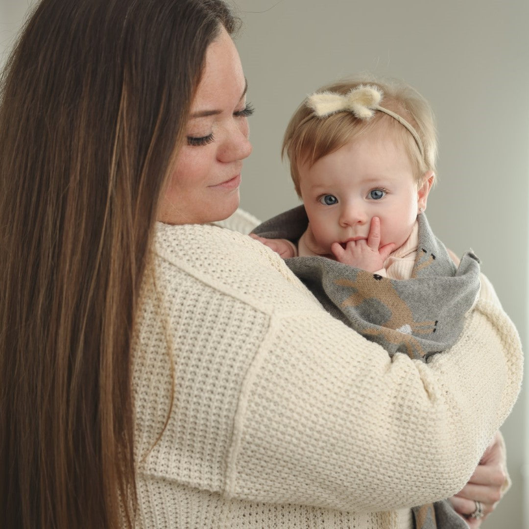 Luxury Cotton Deer Knit Swaddle Baby Blanket for Newborns Bleu La La