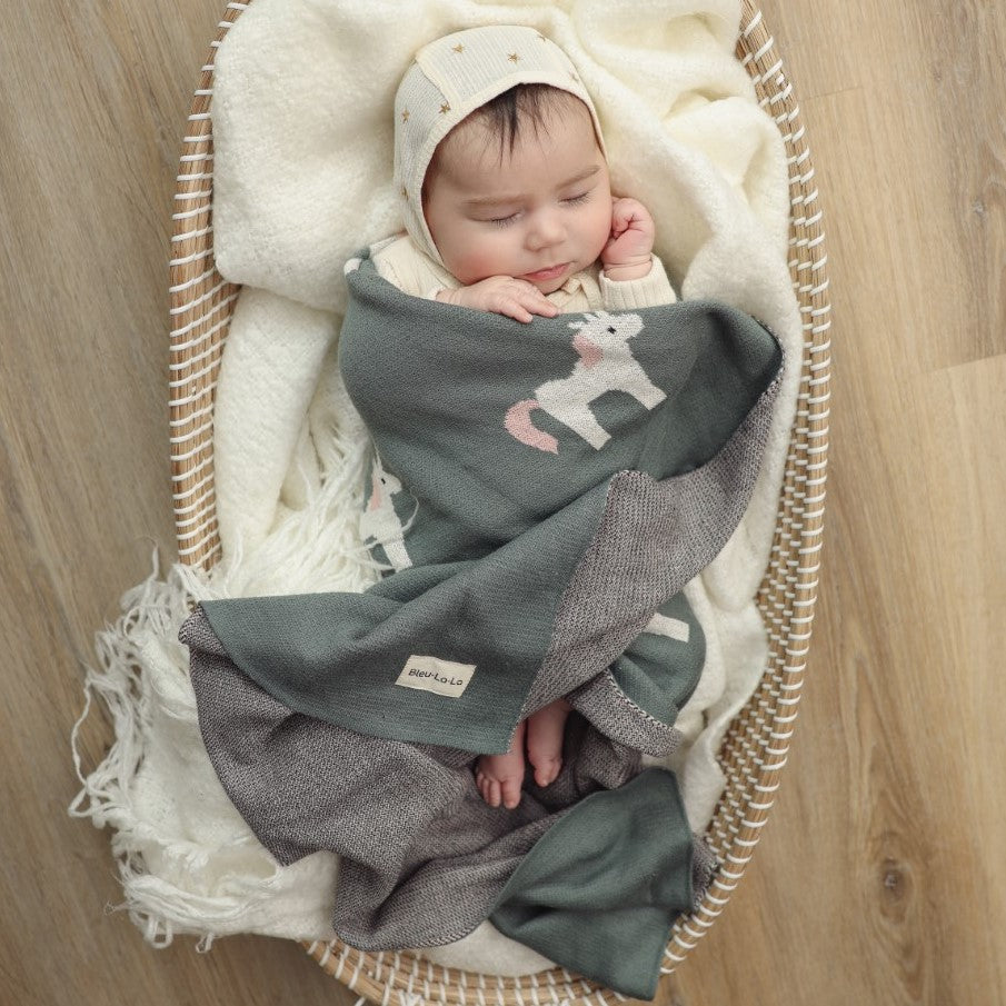 Knit Unicorn Blanket for Babies Made with 100 Percent Pure Cotton Bleu La La