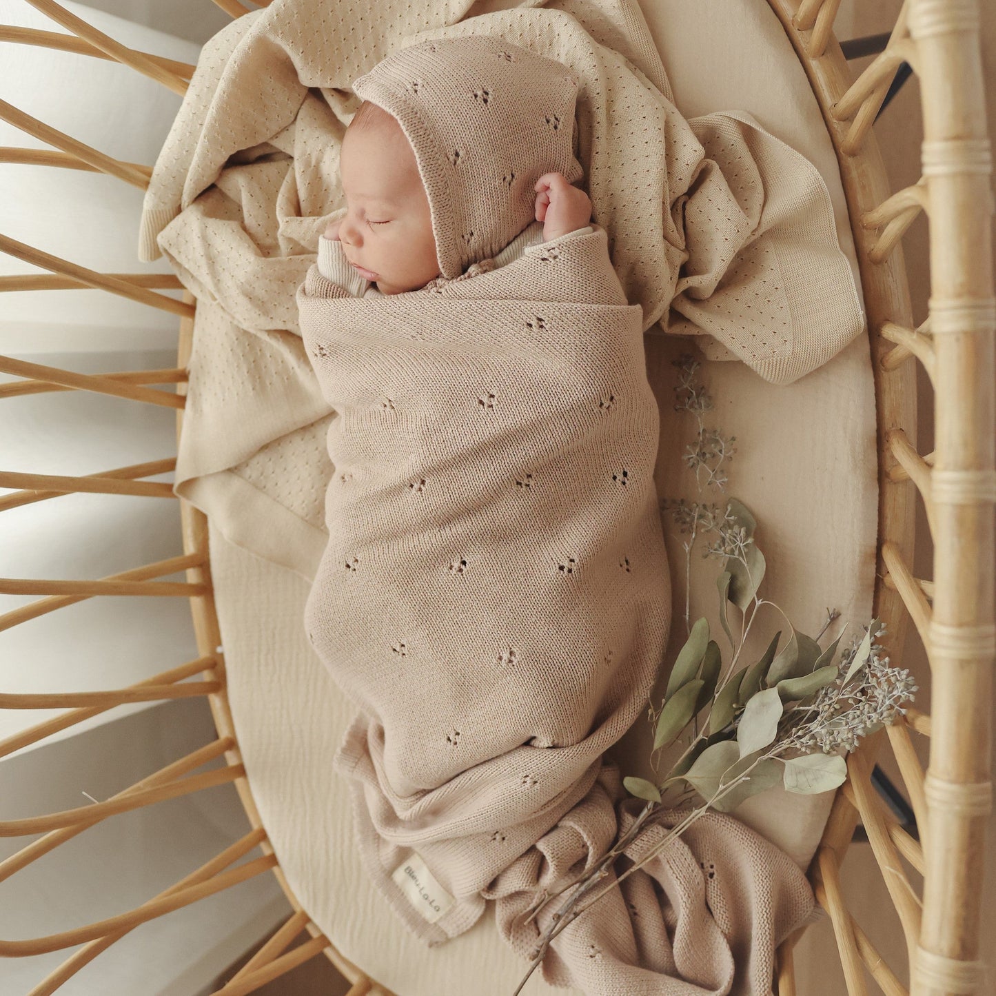 Organic Pointelle Luxury Knit Swaddle Blanket in 100 Percent Organic Cotton Bleu La La