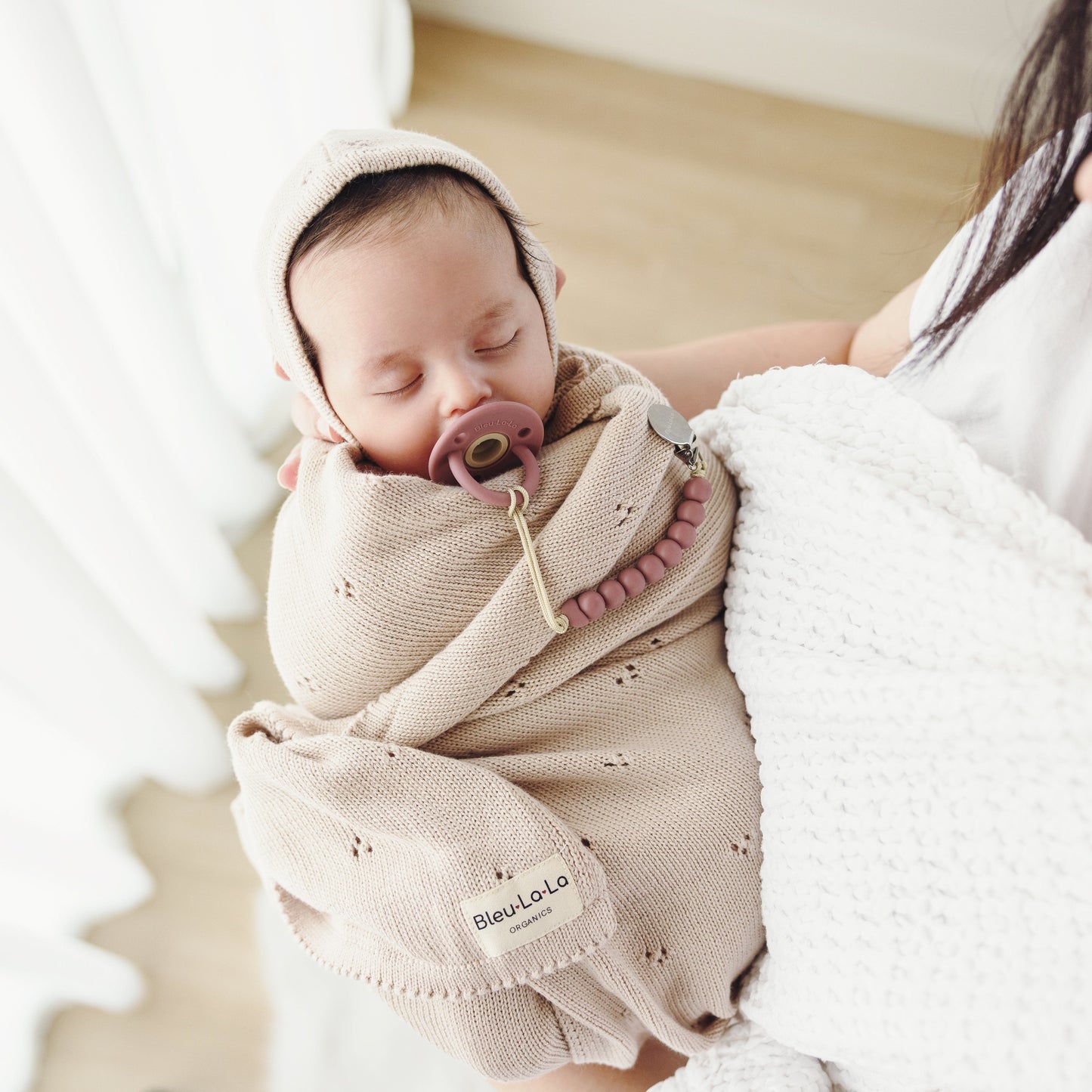 Organic Pointelle Swaddle Blanket and Hat Gift Set Bleu La La