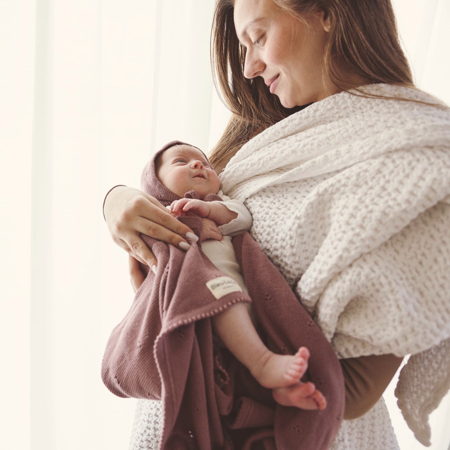 Organic Pointelle Swaddle Blanket and Hat Gift Set Bleu La La