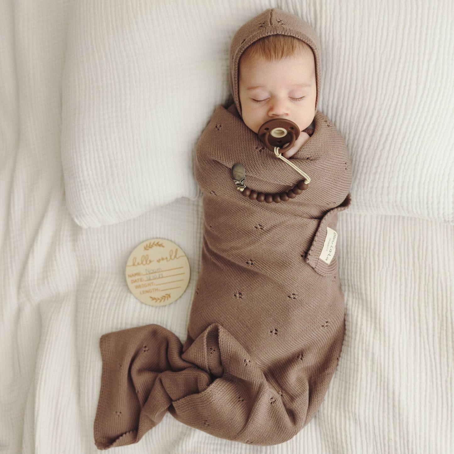 Organic Pointelle Swaddle Blanket and Hat Gift Set Bleu La La