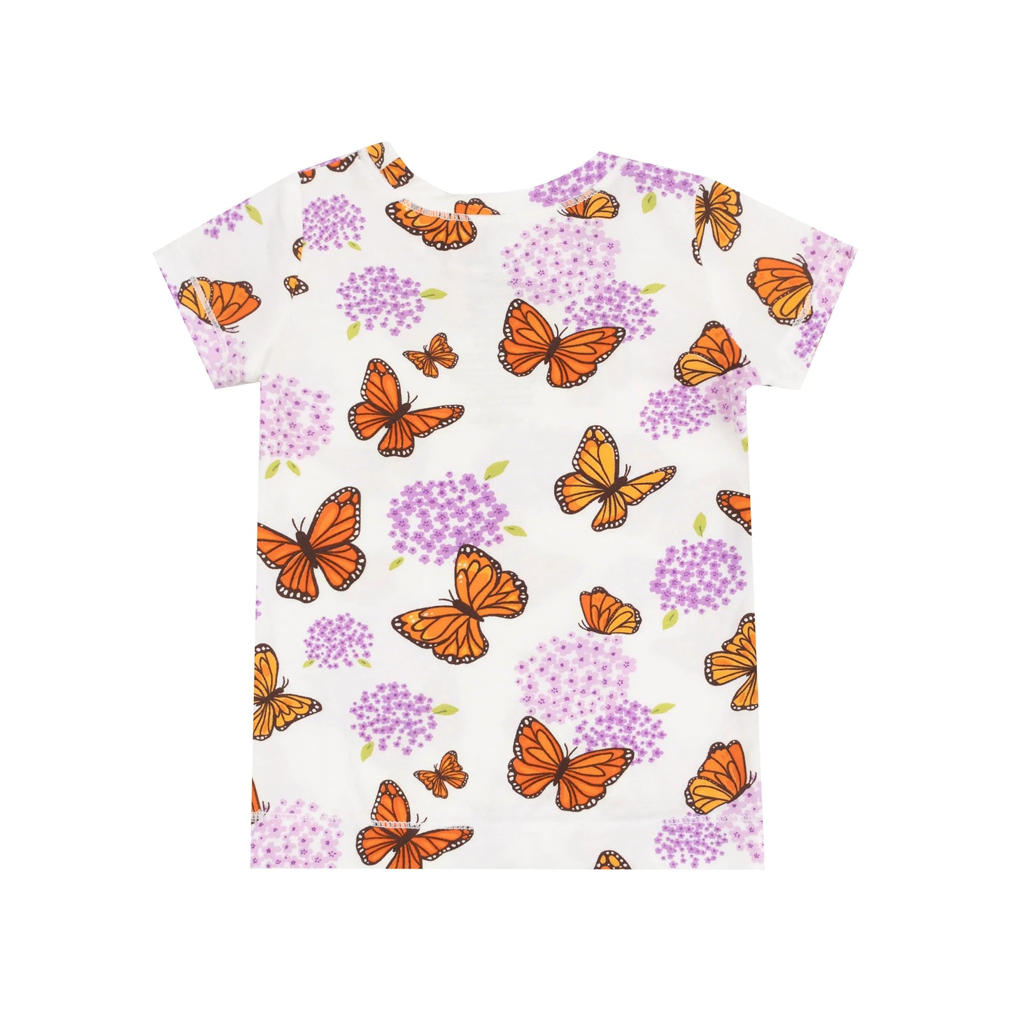 Short Sleeve Loungewear Set with Monarch Butterflies and Milkweed Print for Kids.