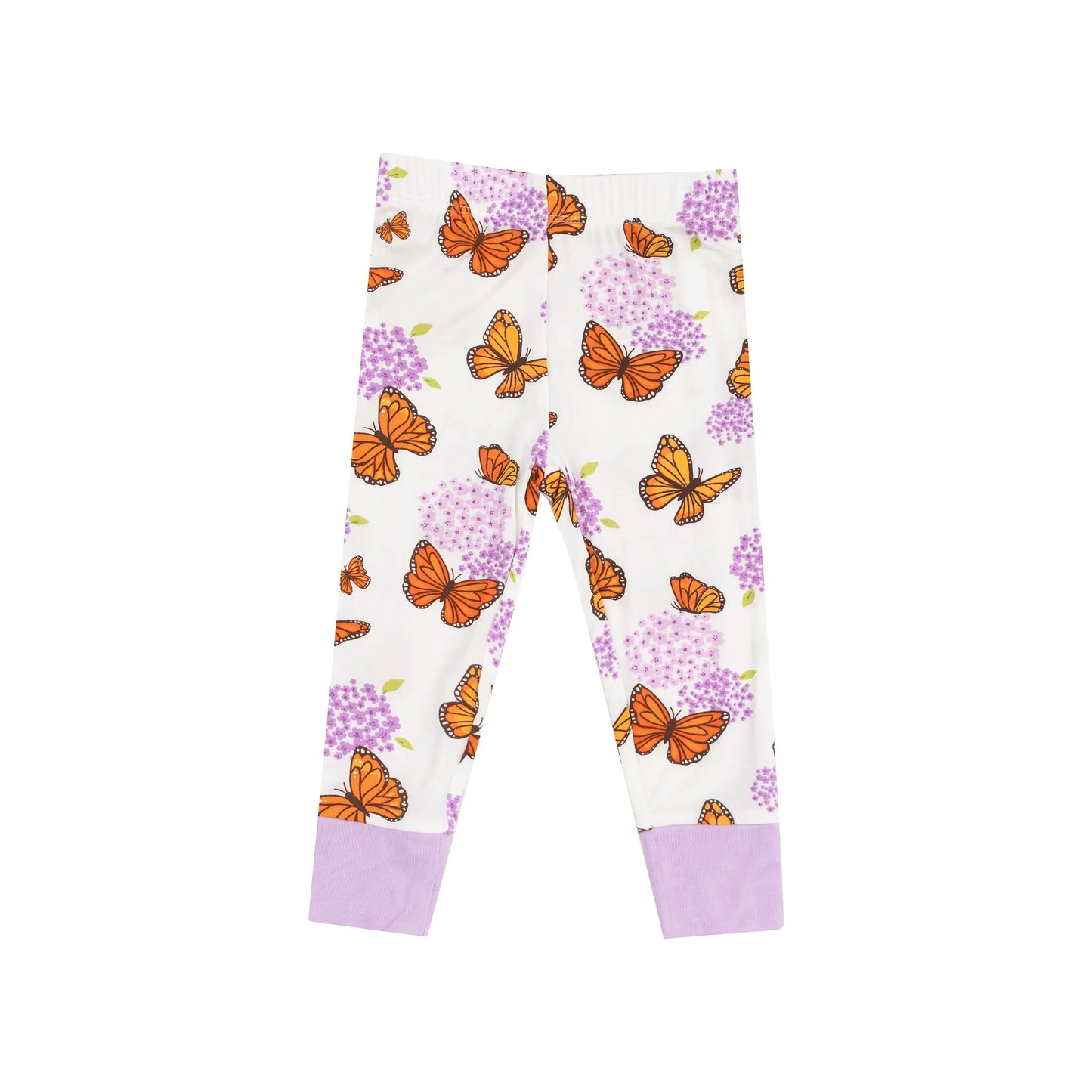 Short Sleeve Loungewear Set with Monarch Butterflies and Milkweed Print for Kids.