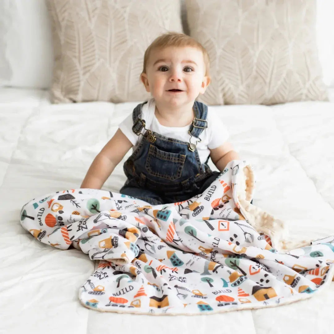 Honey Lemonade Little Builder Minky Blanket with Construction Design for Kids - Baby & Toddler > Swaddling & Receiving Blankets > Receiving Blankets