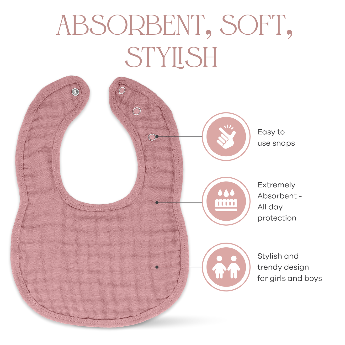 Mauve Muslin Bibs For Babies Soft Absorbent Drool Bibs Comfy Cubs Everetts Place: Online Boutique