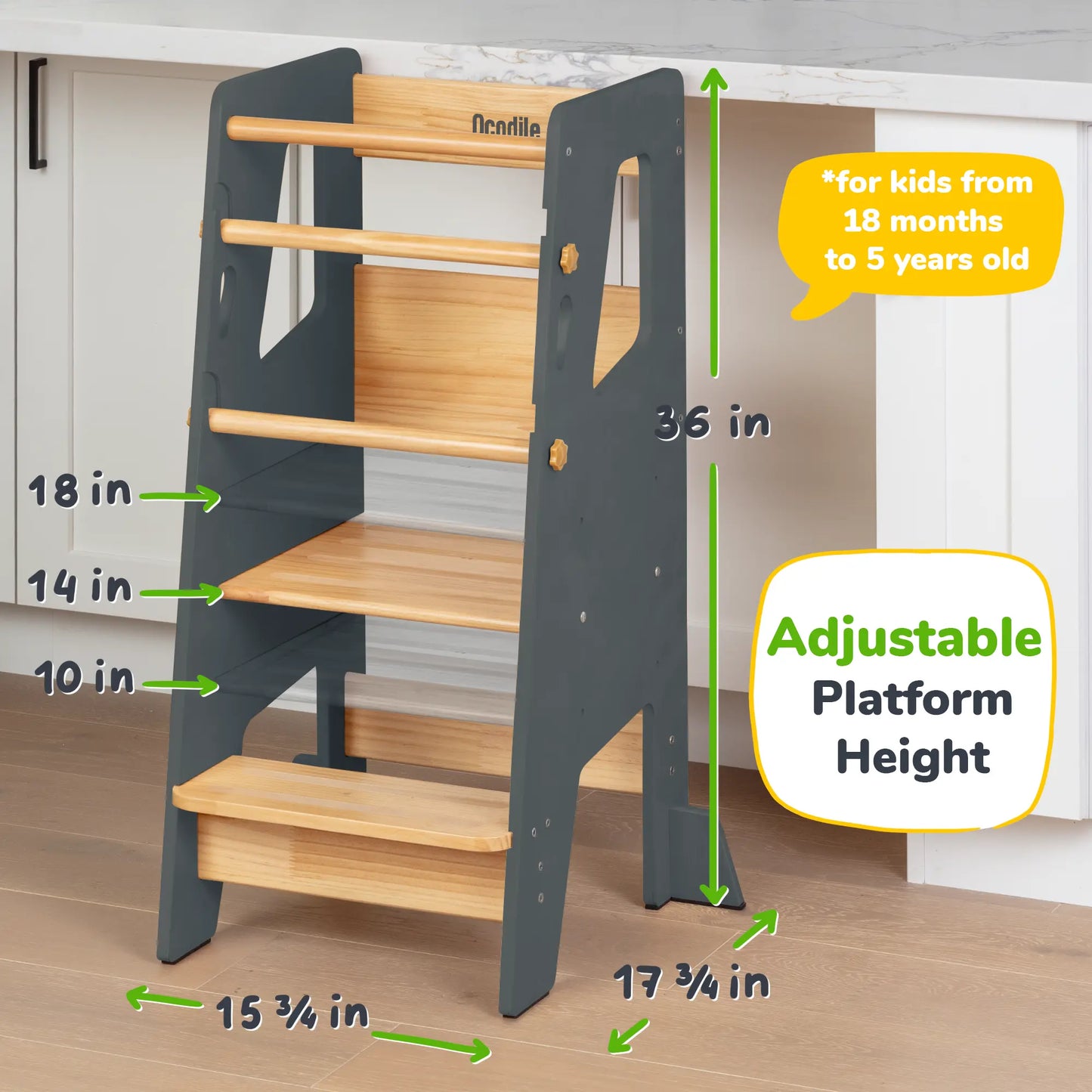 Toddler Standing Tower with Safe Climbing Bars for Independent Learning Ocodile.com