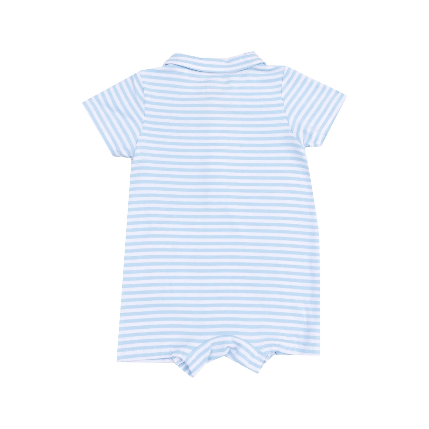Polo Shortie With Applique Golf Blue Stripe.