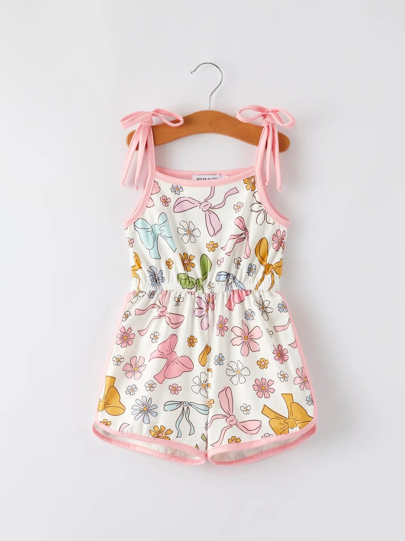 Girls Pink Bow Suspender Jumpsuit for Kids Rylee Faith Designs