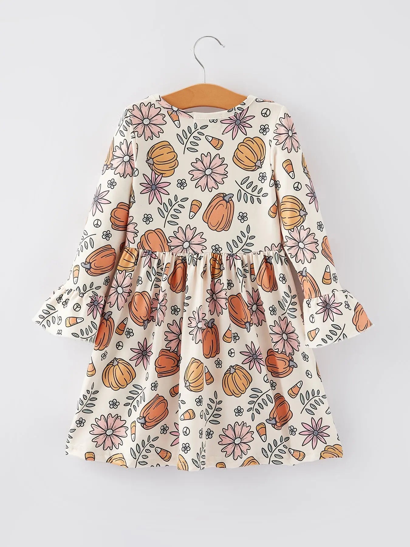Festive Pumpkin Print Dress with Soft Fabric for Girls Holiday Celebrations Rylee Faith Designs