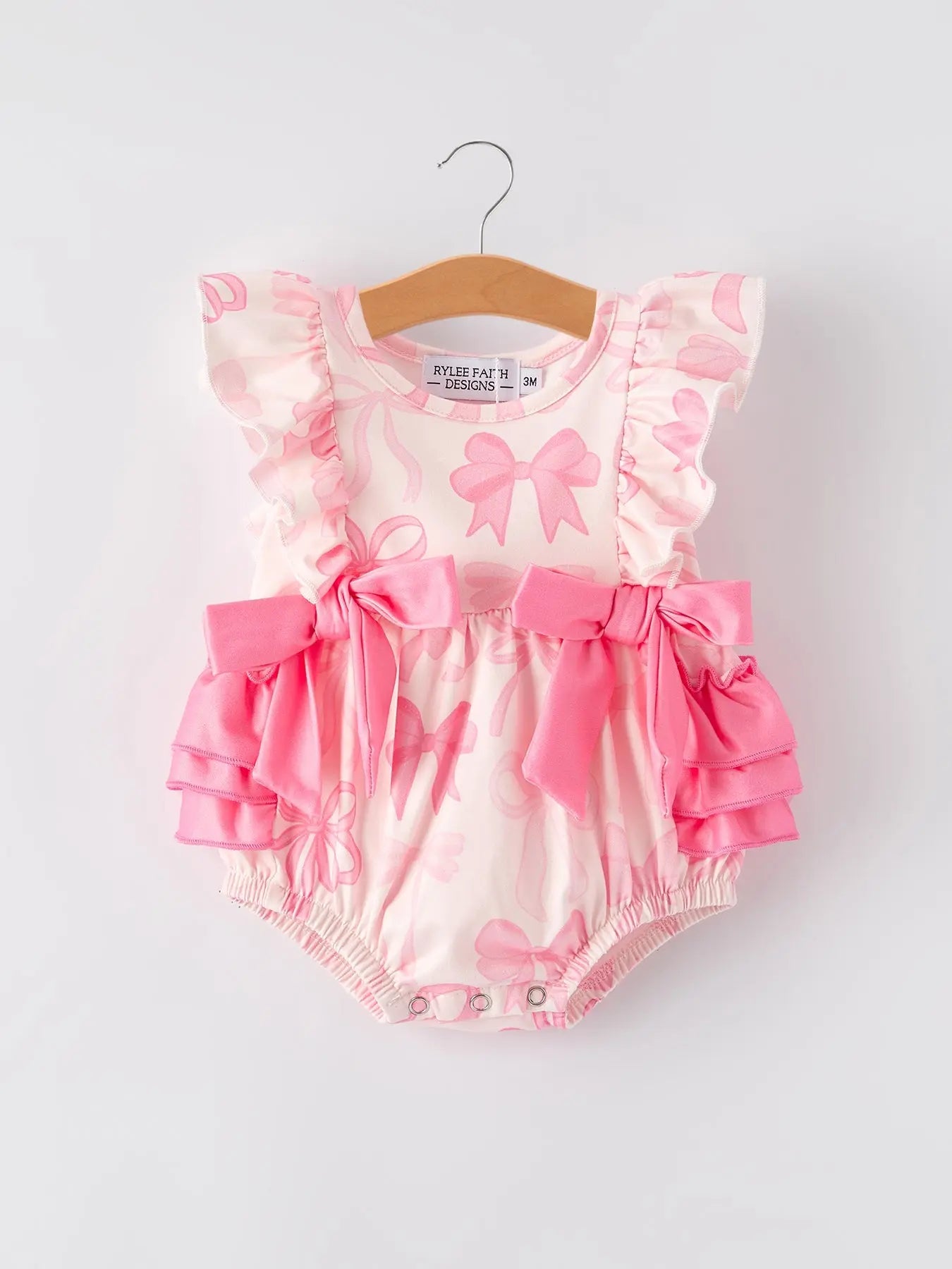 Girls Pink Bow Print Summer Romper Rylee Faith Designs