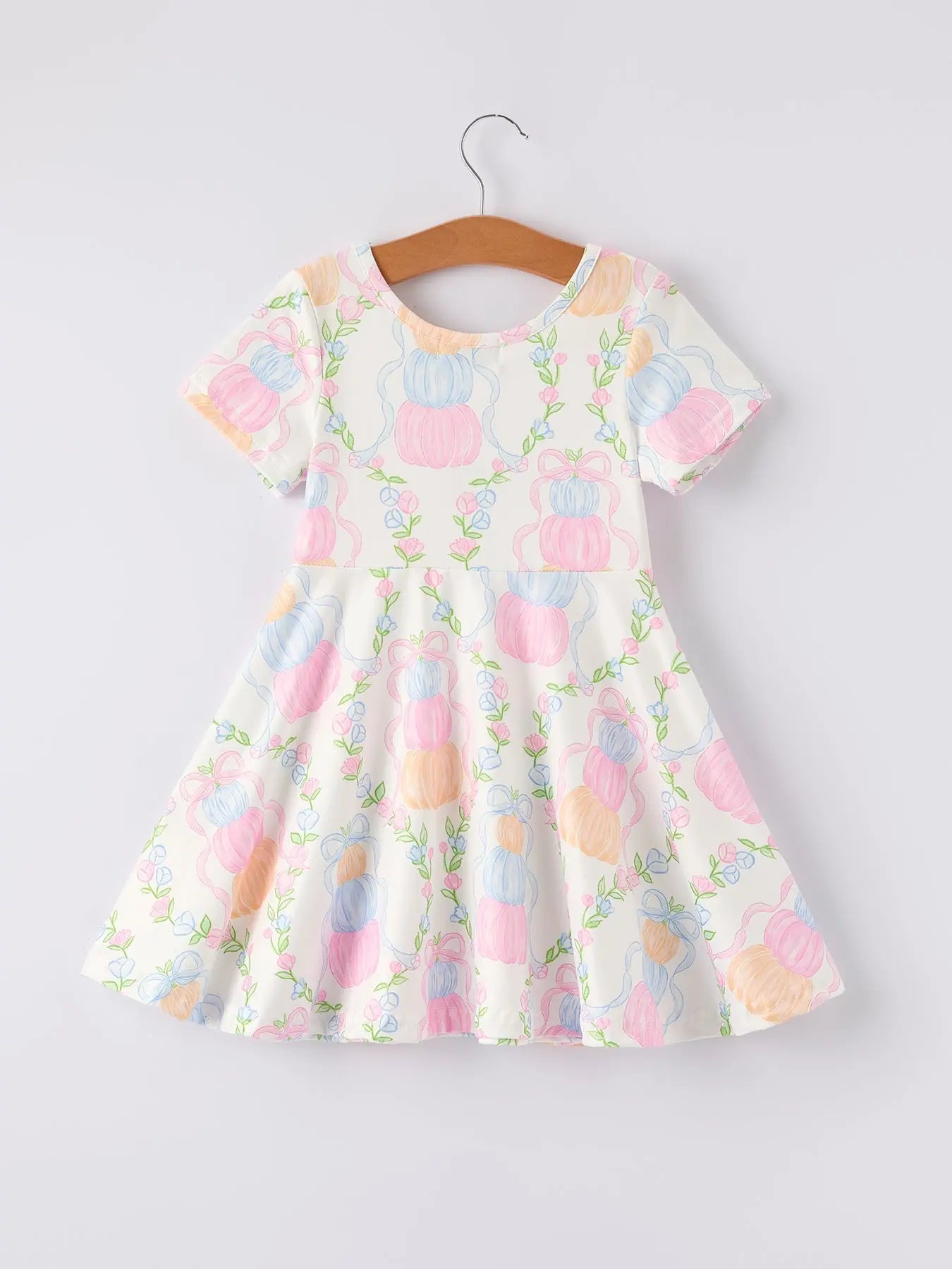 Quality Cotton Halloween Pumpkin Bow Print Dress for Girls Rylee Faith Designs