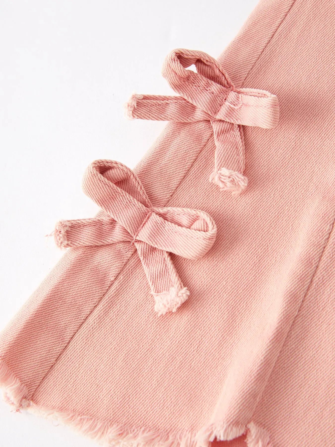 Girls Light Pink Bow Flared Elastic Denim Pants Rylee Faith Designs