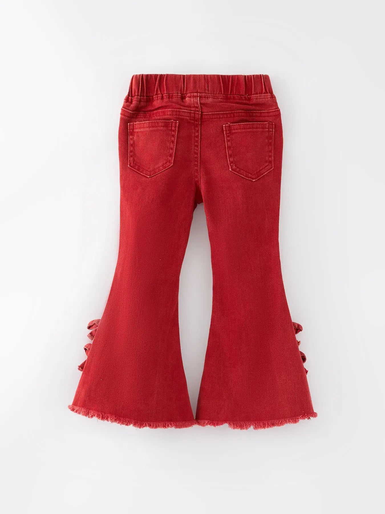 Girls Red Bow Flared Elastic Denim Pants Rylee Faith Designs