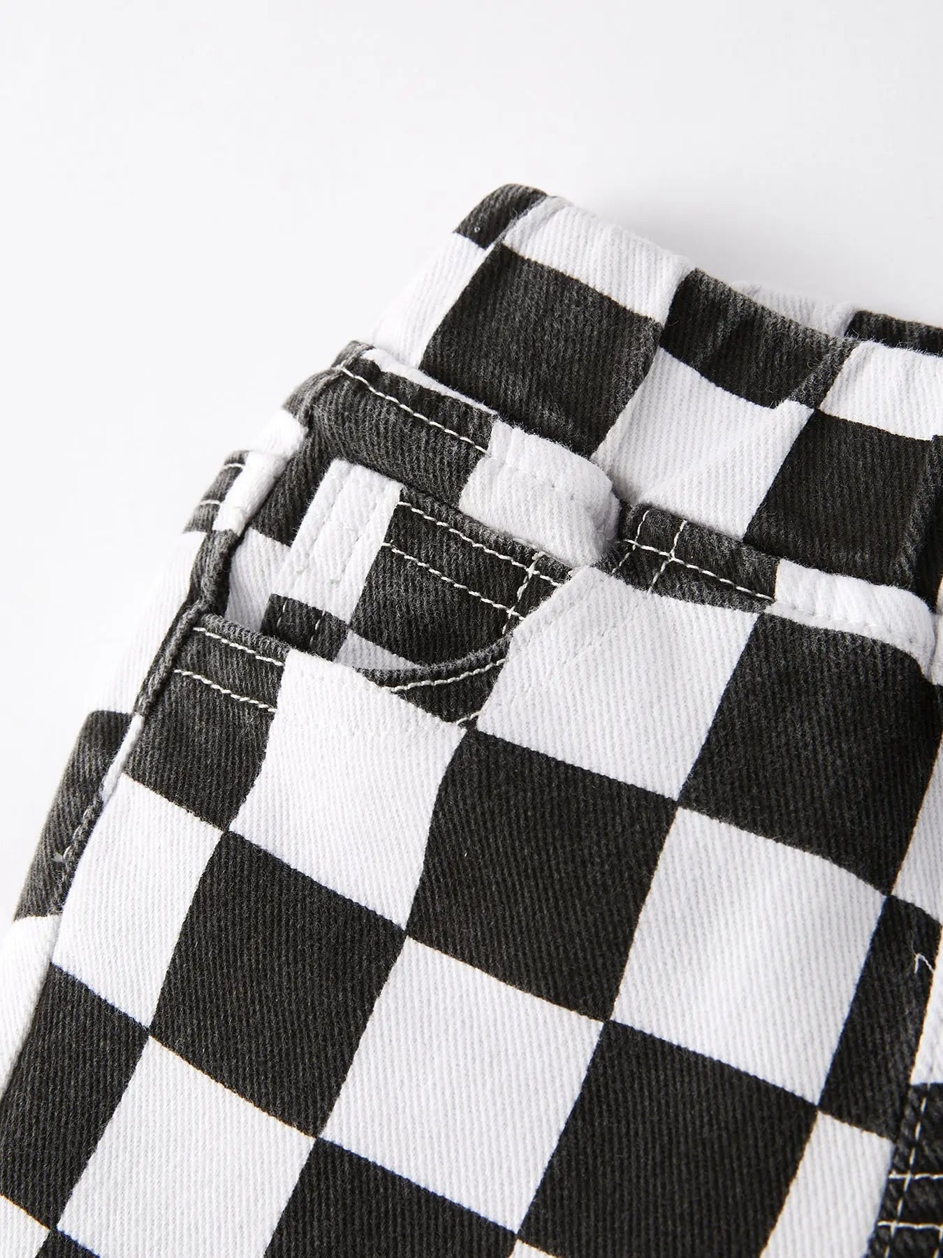 Girls Black and White Check Print Elastic Flared Jeans Rylee Faith Designs