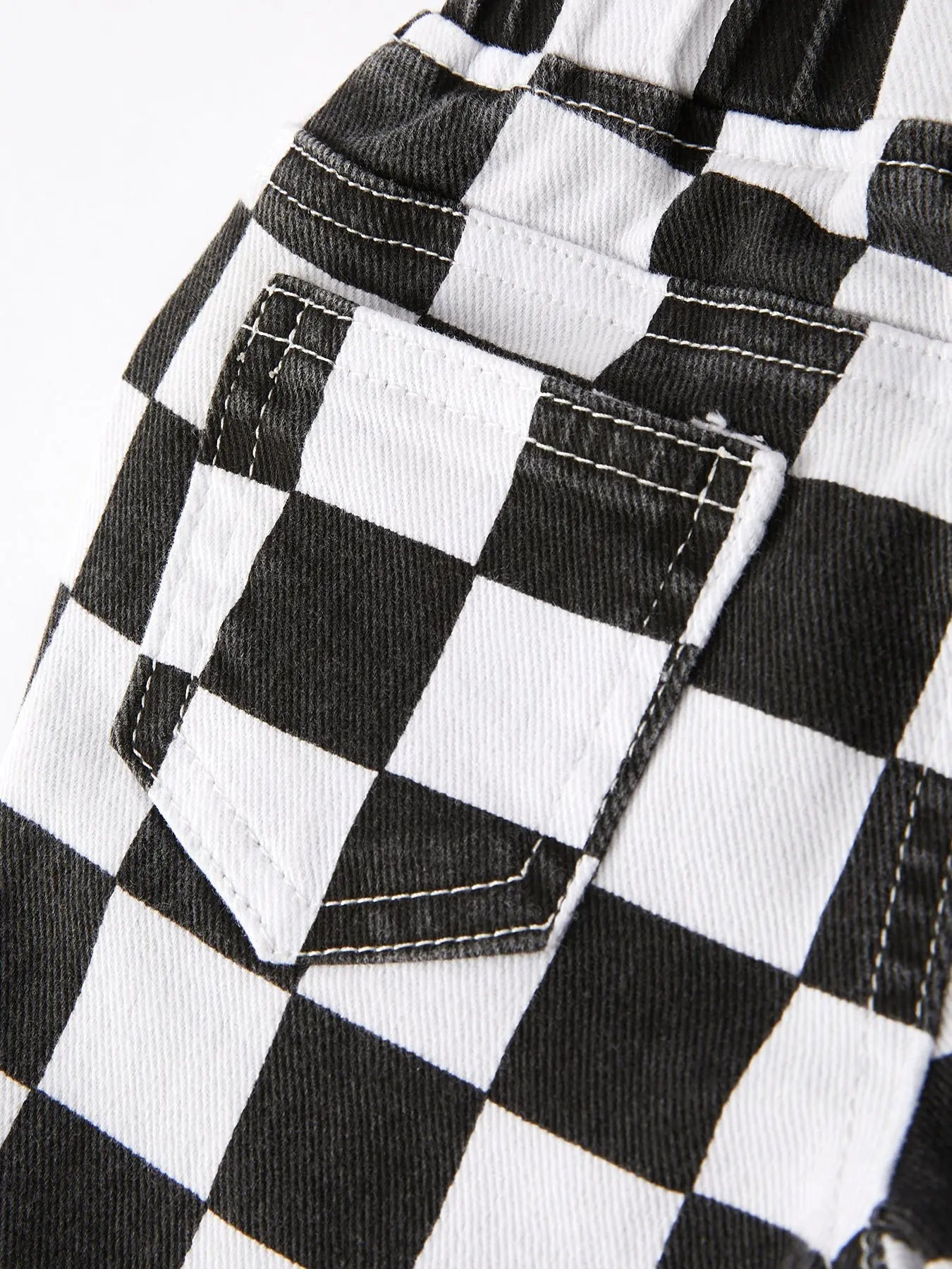 Girls Black and White Check Print Elastic Flared Jeans Rylee Faith Designs