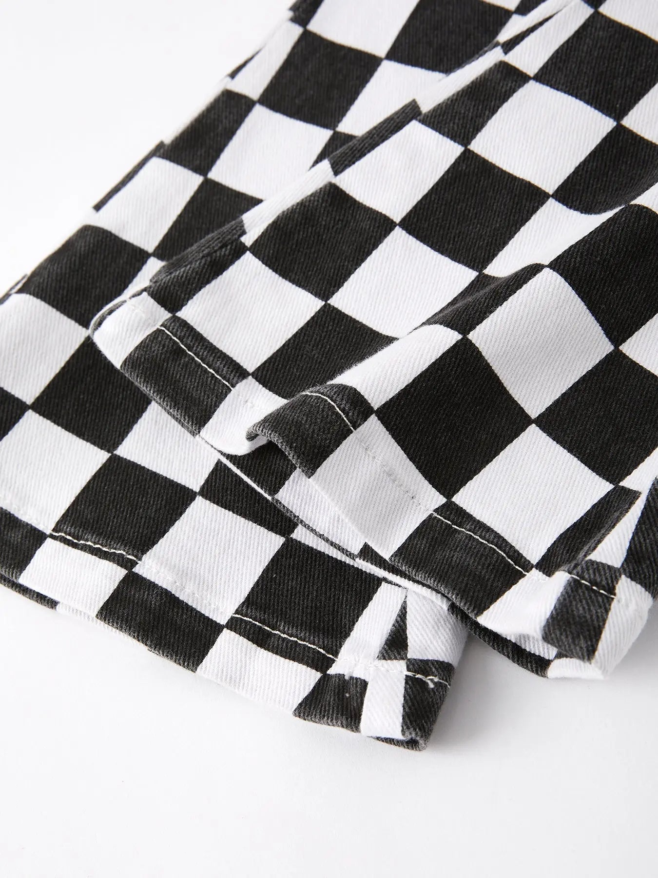 Girls Black and White Check Print Elastic Flared Jeans Rylee Faith Designs
