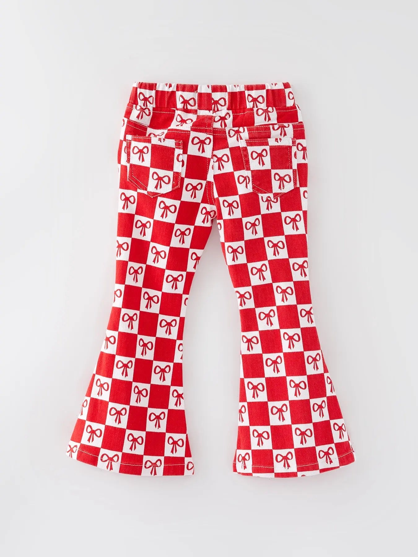 Girls Red Bow Print Plaid Flared Jeans Rylee Faith Designs