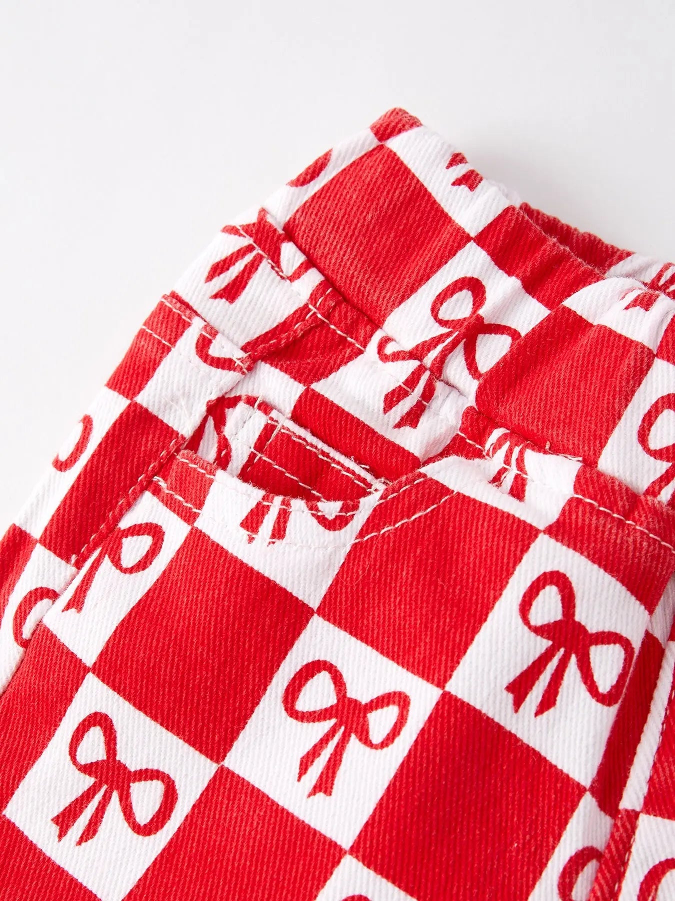 Girls Red Bow Print Plaid Flared Jeans Rylee Faith Designs