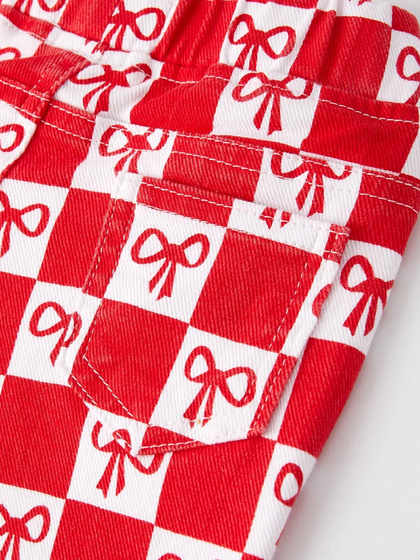 Girls Red Bow Print Plaid Flared Jeans Rylee Faith Designs