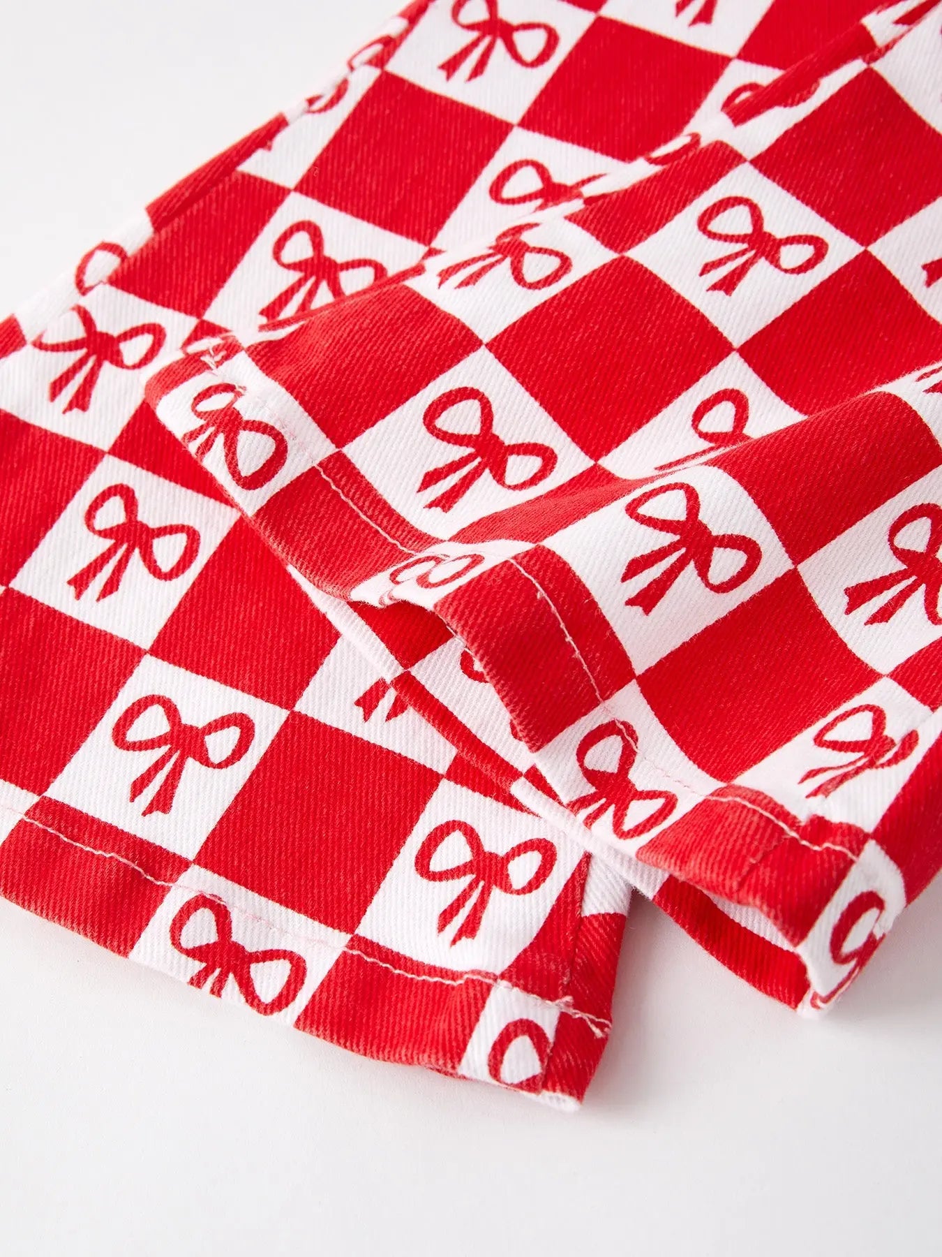 Girls Red Bow Print Plaid Flared Jeans Rylee Faith Designs