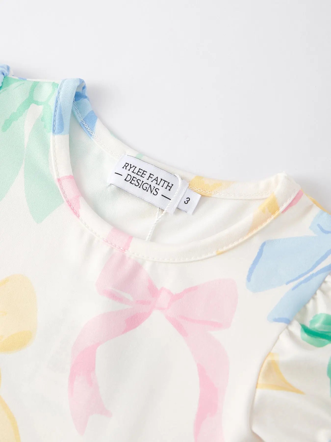 Easter Colorful Bow Print Puff Sleeve Girls Dress Rylee Faith Designs