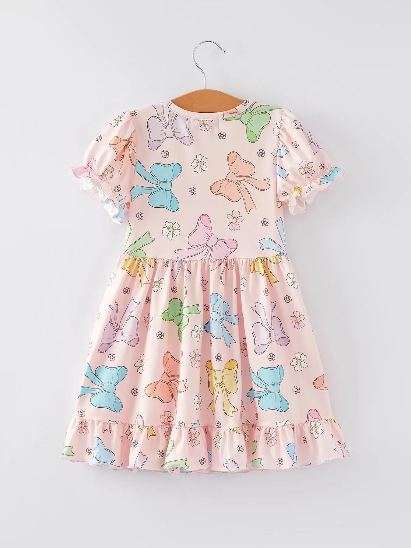 Colorful Bow Print Ruffles Girls Dress for Celebrations Rylee Faith Designs