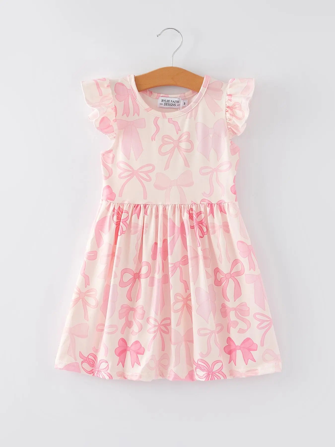 Easter Bow Print Flying Sleeve Girls Dress Rylee Faith Designs