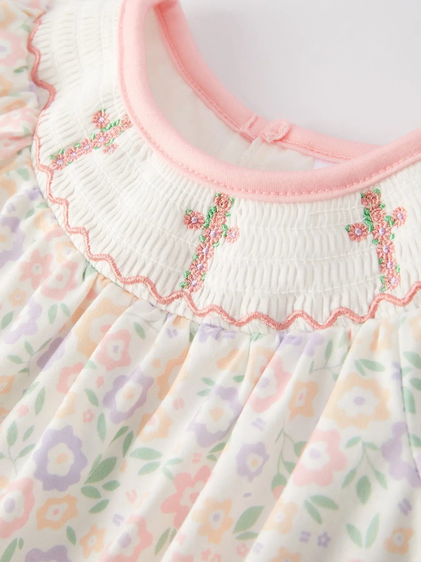 Spring Summer Cross Smocking Embroidery Colorful Romper Rylee Faith Designs