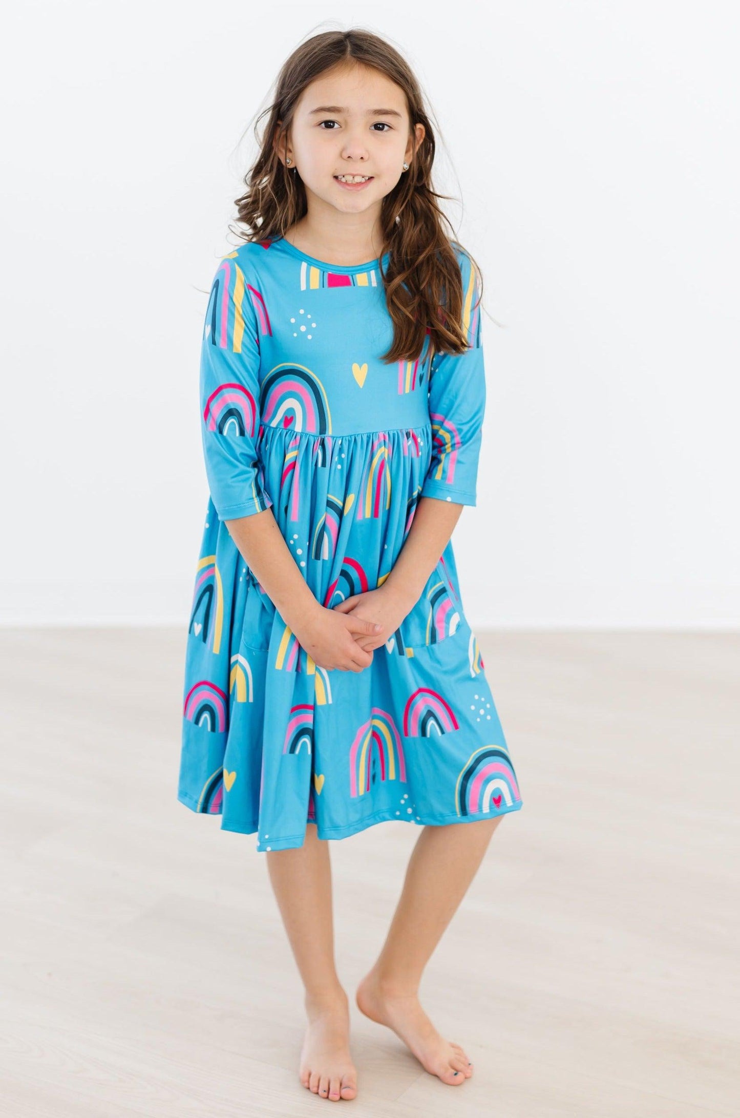 Mila & Rose ® Turquoise Twirl Dress With Pockets Threequarter Sleeve - Apparel & Accessories > Clothing > Dresses Twirl Pocket Dress 3/4