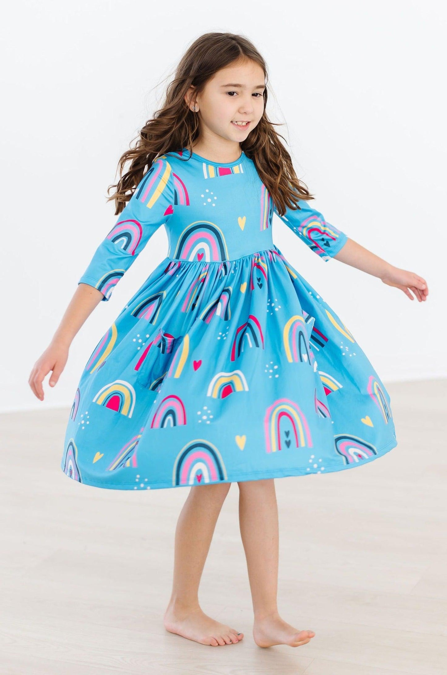 Mila & Rose ® Turquoise Twirl Dress With Pockets Threequarter Sleeve - Apparel & Accessories > Clothing > Dresses Twirl Pocket Dress 3/4
