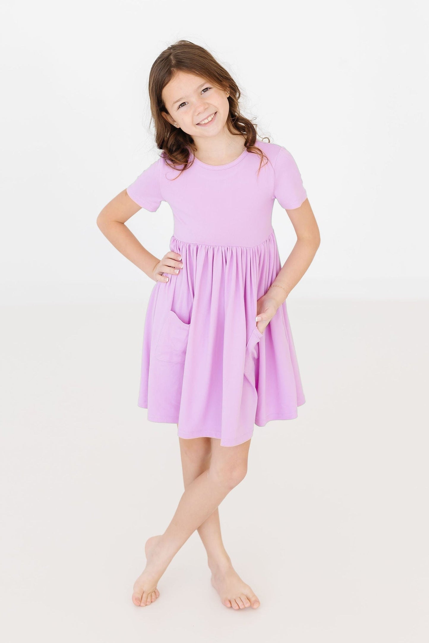 Mila & Rose ® Bright Lilac Short Sleeve Pocket Twirl Dress for Girls - Apparel & Accessories > Clothing > Dresses Twirl Pocket Dress S/S