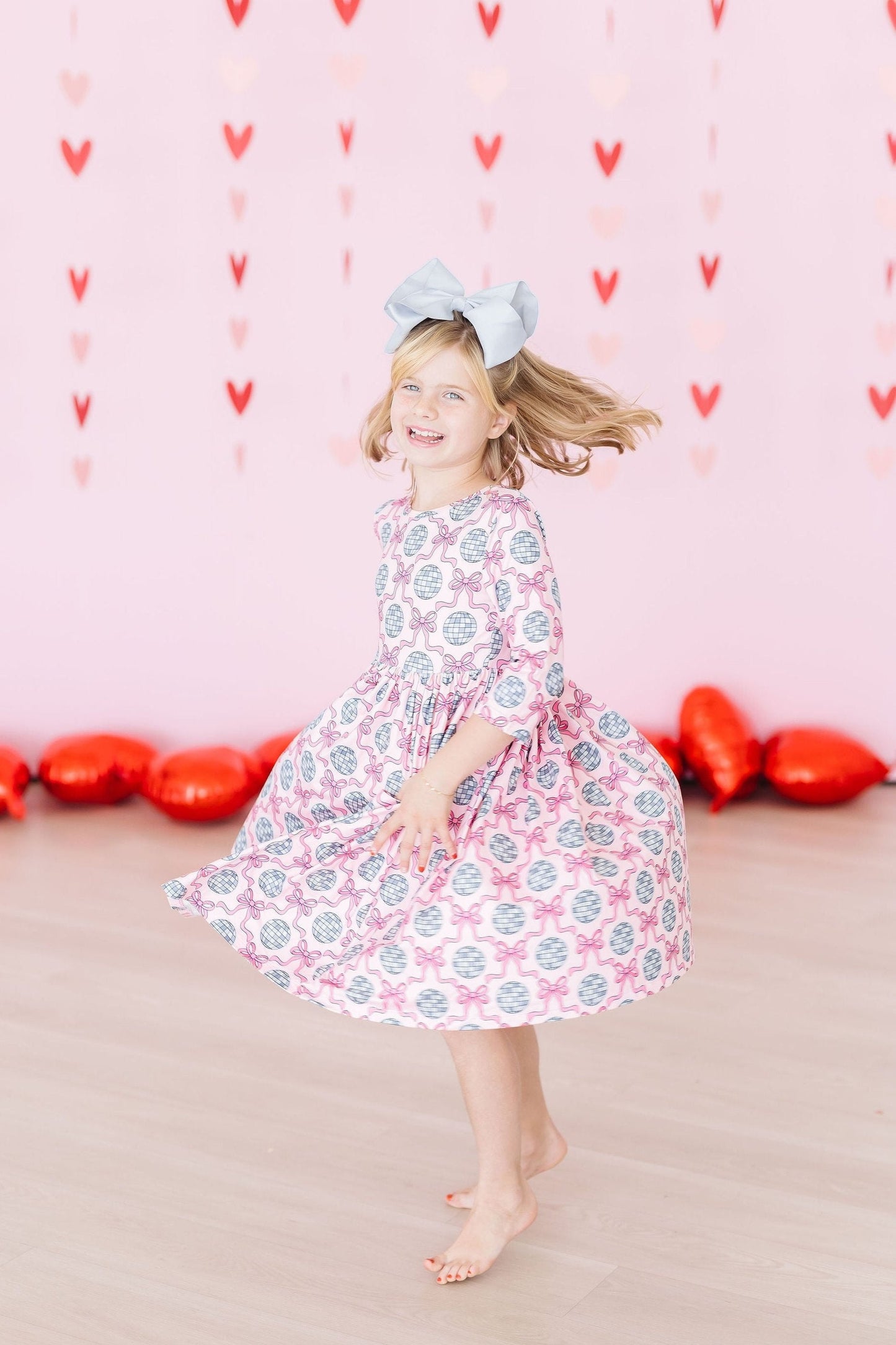 Mila & Rose ® Disco Bows 3 4 Sleeve Pocket Twirl Dress For Girls Kids - Apparel & Accessories > Clothing > Dresses Twirl Pocket Dress 3/4