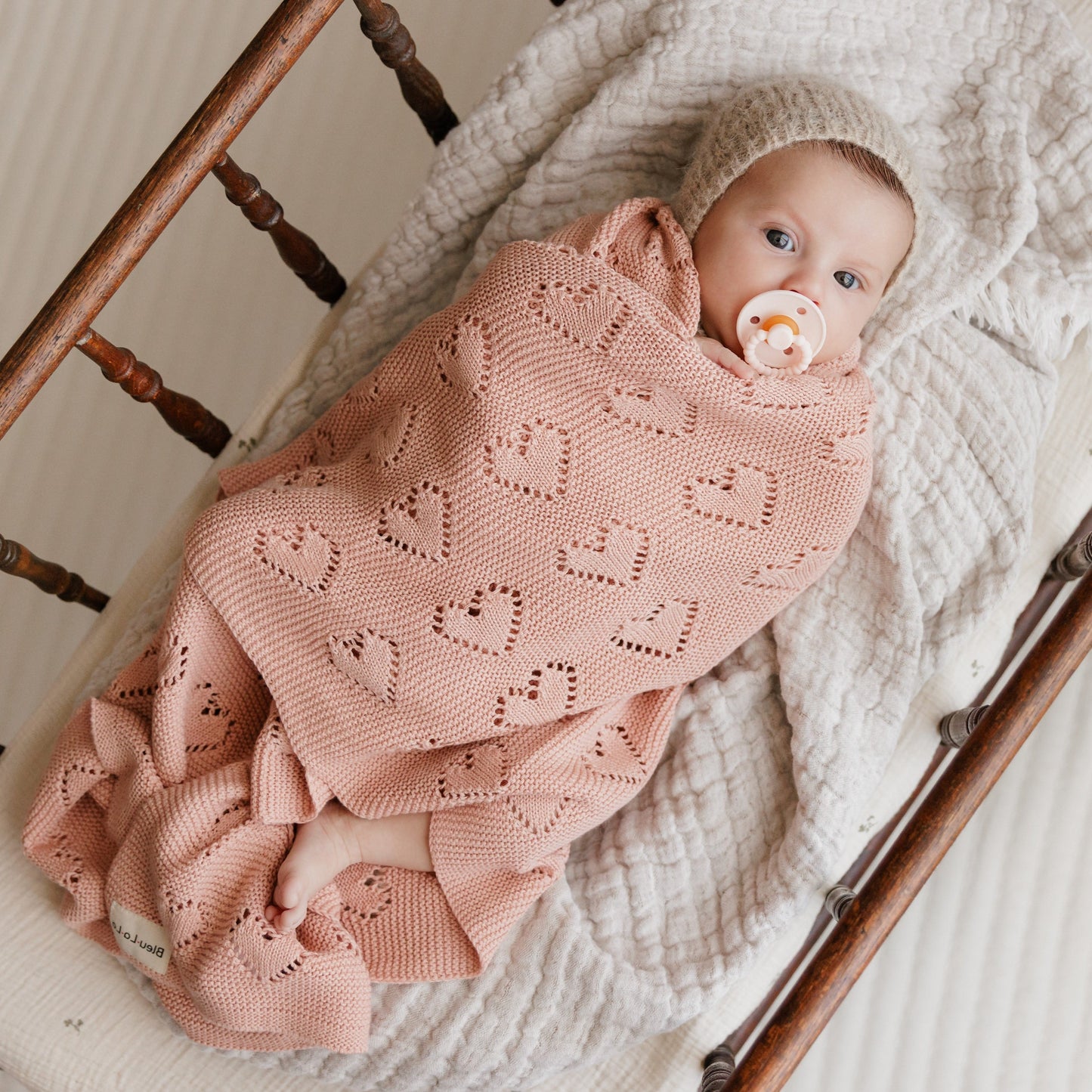 100 Percent Cotton Luxury Knit Heart Swaddle Baby Blanket Bleu La La